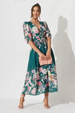 Best Camille Maxi Dress In Teal With Orange Floral Engagement Party