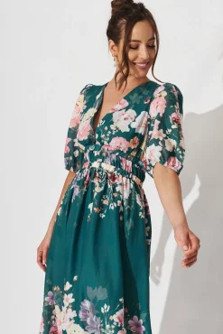 Best Camille Maxi Dress In Teal With Orange Floral Engagement Party