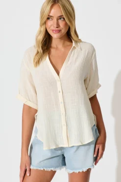 Clearance Campbell Shirt in Cream Cotton Tops|Casual