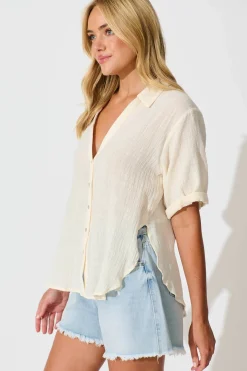 Clearance Campbell Shirt in Cream Cotton Tops|Casual