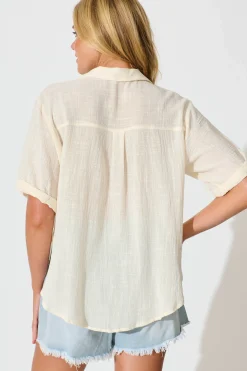 Clearance Campbell Shirt in Cream Cotton Tops|Casual