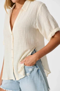 Clearance Campbell Shirt in Cream Cotton Tops|Casual