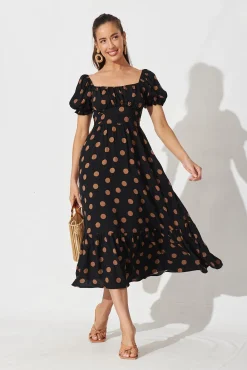 Discount Candie Midi Dress In Black With Brown Spot Dresses|Casual