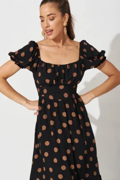 Discount Candie Midi Dress In Black With Brown Spot Dresses|Casual
