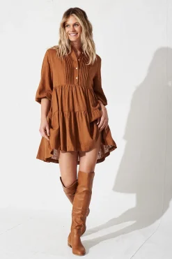 Best Caracelle Smock Dress In Camel Brown Dresses|Casual