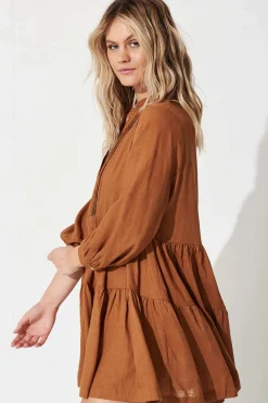 Best Caracelle Smock Dress In Camel Brown Dresses|Casual