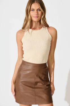 Sale Carla Leatherette Skirt in Tan Bottoms|Skirts & Shorts