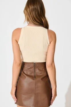 Sale Carla Leatherette Skirt in Tan Bottoms|Skirts & Shorts