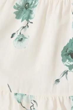 Online Carley Midi Dress in Cream with Green Floral Linen Blend Dresses|Casual