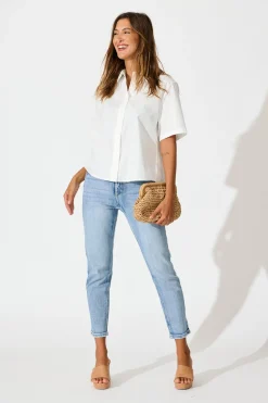 Hot Carrie Shirt in White Cotton Tops