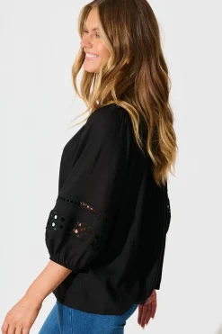 Discount Cascades Top in Black Linen Blend Tops|Casual