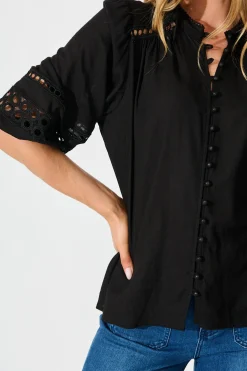 Discount Cascades Top in Black Linen Blend Tops|Casual