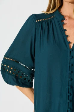 Sale Cascades Top in Emerald Linen Blend Tops|Casual