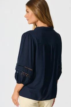 Best Cascades Top in Navy Linen Blend Tops|Casual