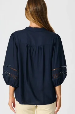 Best Cascades Top in Navy Linen Blend Tops|Casual