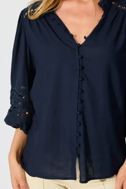 Best Cascades Top in Navy Linen Blend Tops|Casual