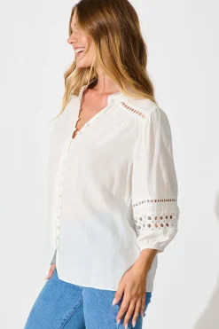 Fashion Cascades Top in White Linen Blend Tops|Casual