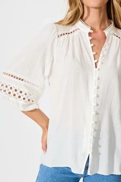 Fashion Cascades Top in White Linen Blend Tops|Casual