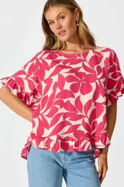 Online Catharina Top In Pink Leaf Tops|Casual