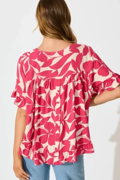 Online Catharina Top In Pink Leaf Tops|Casual