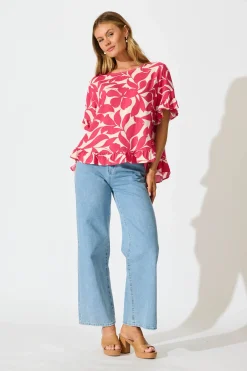 Online Catharina Top In Pink Leaf Tops|Casual