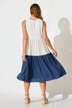 Outlet Cecily Midi Dress In Navy Colourblock Linen Blend Dresses|Casual