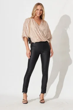 New Celebration Sequin Mock Wrap Top In Rose Gold Tops|Party & Occasion