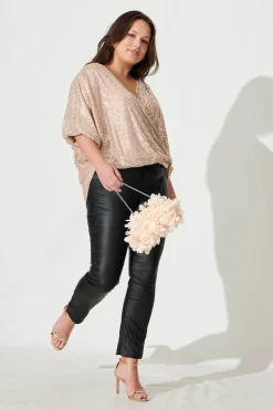 New Celebration Sequin Mock Wrap Top In Rose Gold Tops|Party & Occasion