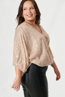 New Celebration Sequin Mock Wrap Top In Rose Gold Tops|Party & Occasion