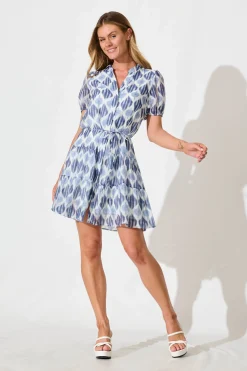 Hot Charlita Dress in Blue and Navy Print Dresses|Casual