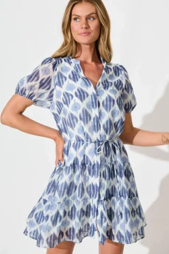 Hot Charlita Dress in Blue and Navy Print Dresses|Casual