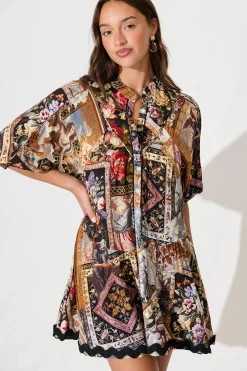 Fashion Chase Smock Dress In Black Multi Patchwork With Ric Rac Trim Dresses|Casual