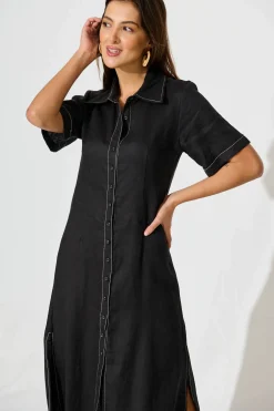 Fashion Christiana Maxi Shirt Dress In Black Linen Dresses|Casual