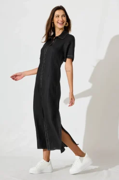 Fashion Christiana Maxi Shirt Dress In Black Linen Dresses|Casual