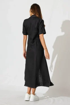 Fashion Christiana Maxi Shirt Dress In Black Linen Dresses|Casual