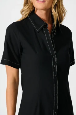 Outlet Christiana Maxi Shirt Dress In Black Linen Blend Dresses|Casual