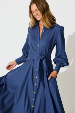 Best Ciao Bella Maxi Shirt Dress in Navy Linen Blend Dresses|Casual