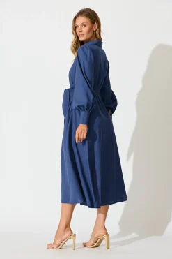 Best Ciao Bella Maxi Shirt Dress in Navy Linen Blend Dresses|Casual