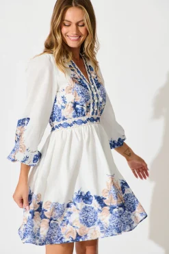 Discount Clarion Dress in White Border Floral Linen Blend Engagement Party|Hens Night