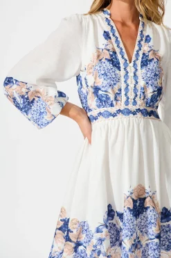 Discount Clarion Dress in White Border Floral Linen Blend Engagement Party|Hens Night
