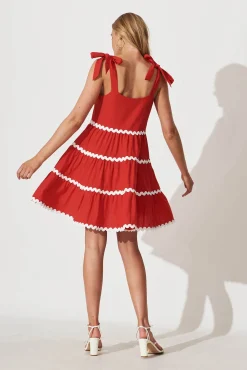 Clearance Claus Dress In Red With White Ric Rac Trim Cotton Dresses|Casual
