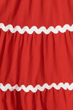 Clearance Claus Dress In Red With White Ric Rac Trim Cotton Dresses|Casual