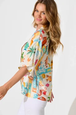 Online Columbia Shirt In Cream With Multi Summer Print Tops|Casual
