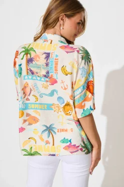 Online Columbia Shirt In Cream With Multi Summer Print Tops|Casual