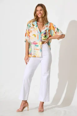 Online Columbia Shirt In Cream With Multi Summer Print Tops|Casual