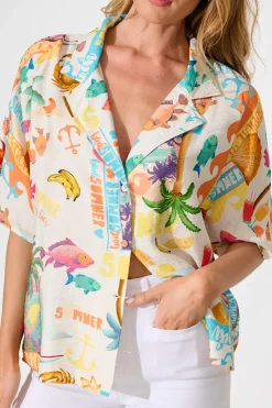 Online Columbia Shirt In Cream With Multi Summer Print Tops|Casual