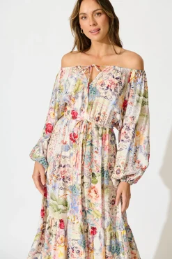 New Connie Midi Dress in White with Multi Floral Print Dresses|Casual