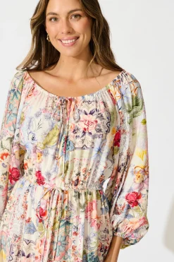 New Connie Midi Dress in White with Multi Floral Print Dresses|Casual