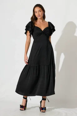 Fashion Constantine Maxi Dress In Black Crinkle Satin Dresses|Cocktail