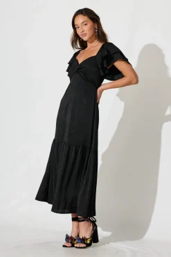 Fashion Constantine Maxi Dress In Black Crinkle Satin Dresses|Cocktail
